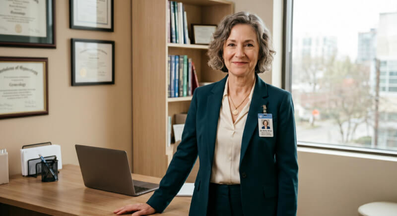 Dr. Emily Wren, board-certified gynecologist with 30 years of experience